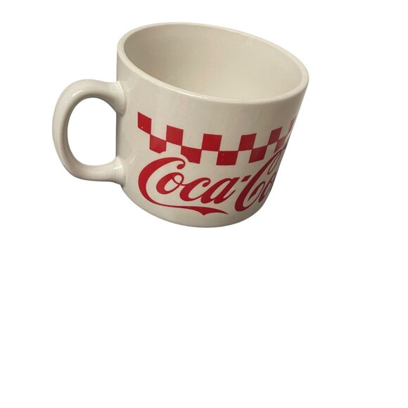 Vintage Coca-Cola Checkerboard Ceramic Mug 3" Tall White & Red - Picture 5 of 6